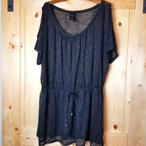 Catalina Black Dropped Tie Waist Mesh Cold Shoulder Pull-On Swimsuit CoverUp